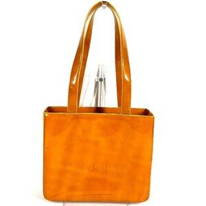 CHANEL logo Bag Tote Bag Shoulder Bag Patent Leather Orange Based
